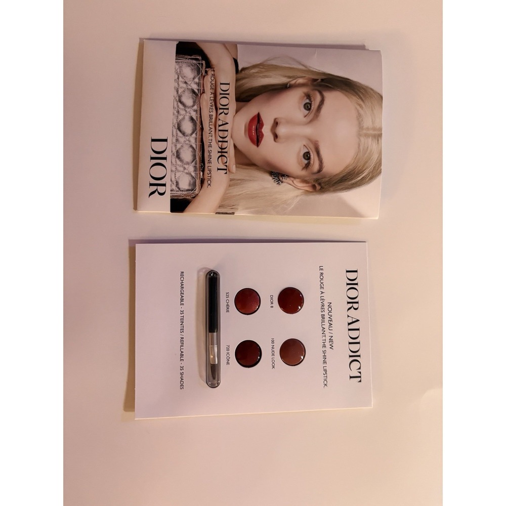 Dior Addict Shine Lipstick Sample Card Four Shades Mini Brush Set France